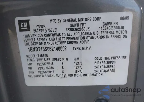 2006 Chevrolet Trailblazer Ls from USA, damaged, VIN 1GNDT13S062140002